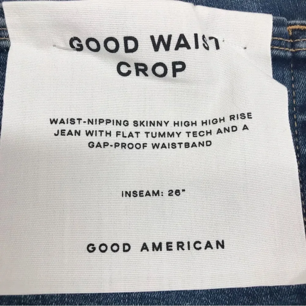 GOOD AMERICAN Good Waist Crop Skinny Jean High Rise‎ Raw Hem Size 0 25 New